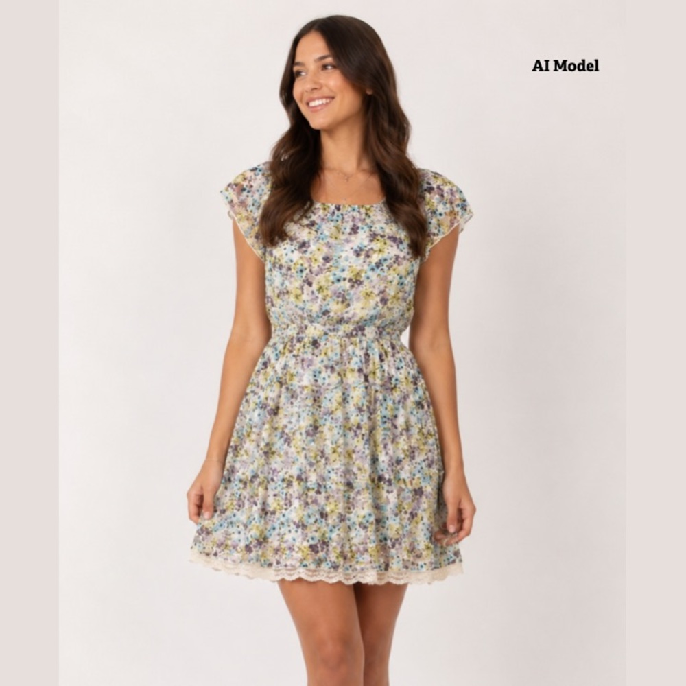 Sequin Hearts - Floral Print Lace Dress